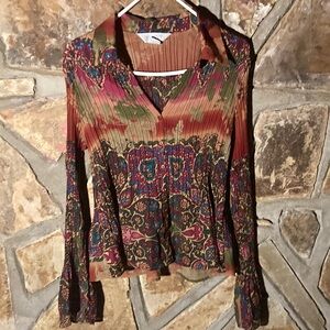 A Allison Taylor blouse that is blue, burgundy, green pink, etc.